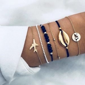 Boho 6 Piece Bracelet Set Black & Gold